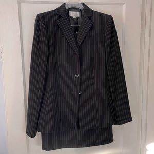 Le Suit black and white pinstripe skirt suit